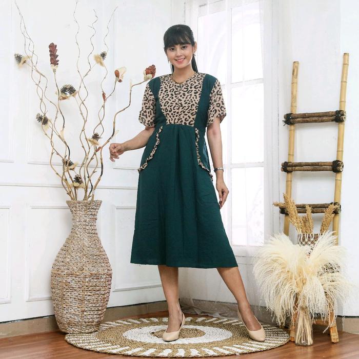 Daster Kirania Polos Kombinasi Motif Macan Bahan Rayon Premium Dres Bumil Terbaru Wanita Busui