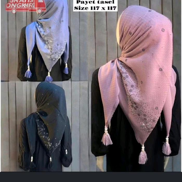 segi empat payet tasel jambul motif,potton star pajet jambul,rubicon payet jambul /Kerudung Square/h