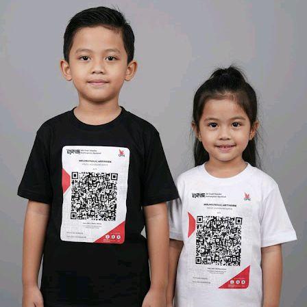 Tshirt Barcode untuk Anak-anak dengan Desain QRIS Code baju lebaran