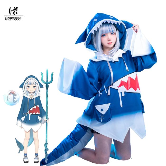 ROLECOS Hololive Gawr Gura Cosplay Costume ENG Shark Costume for Women Halloween Youtuber Cosplay Fu