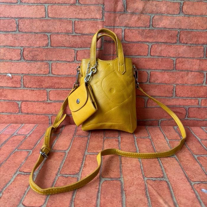 TAS SLING HP WANITA KULIT ASLI DELLA STELLA SECOND BRANDED KUNING / TAS SELEMPANG KECIL WANITA DELLA