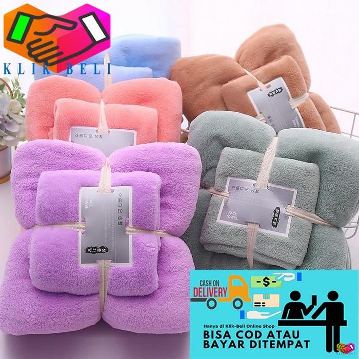 Handuk Set 2in1 Handuk Mandi dan Handuk Wajah Dewasa Handuk Warna Set 2 Pcs Cotton Towel