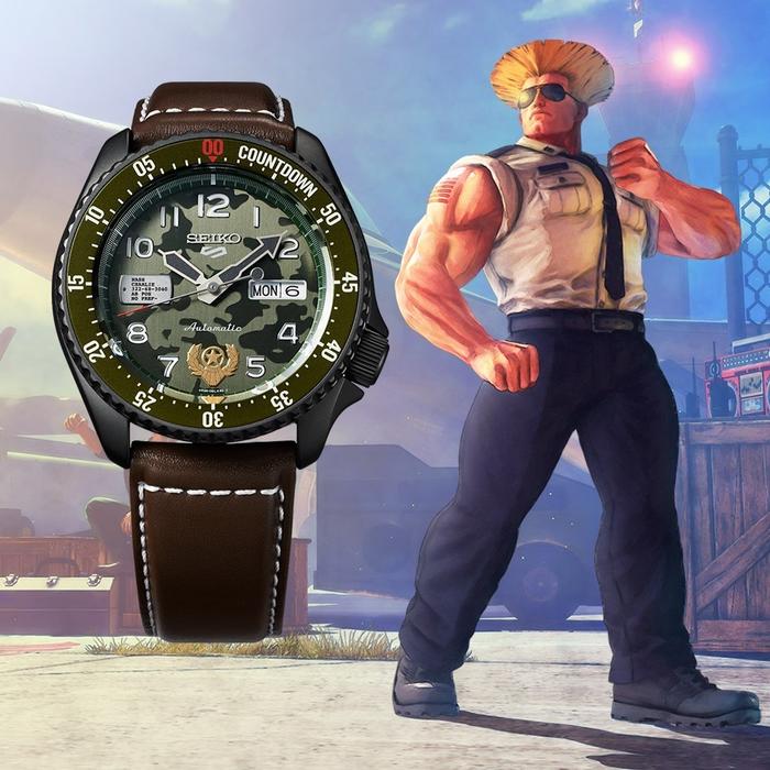 SEIKO 5 Sports SRPF21K1 Street Fighter Guile Indestructible Fortress Jam Tangan Kulit Asli Tahan Air