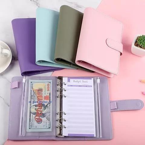 A6 Paket Binder Keuangan Daun Longgar Macaroon PU Buku Catatan Kulit Buku Tabungan Uang Saku