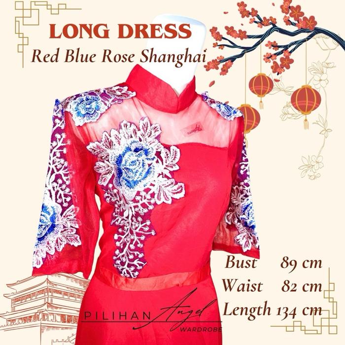 Long Dress Red Blue Shanghai | Dress Nyanyi Singer Sincia Imlek Natal Kerah Mandarin Wanita Pesta Pa
