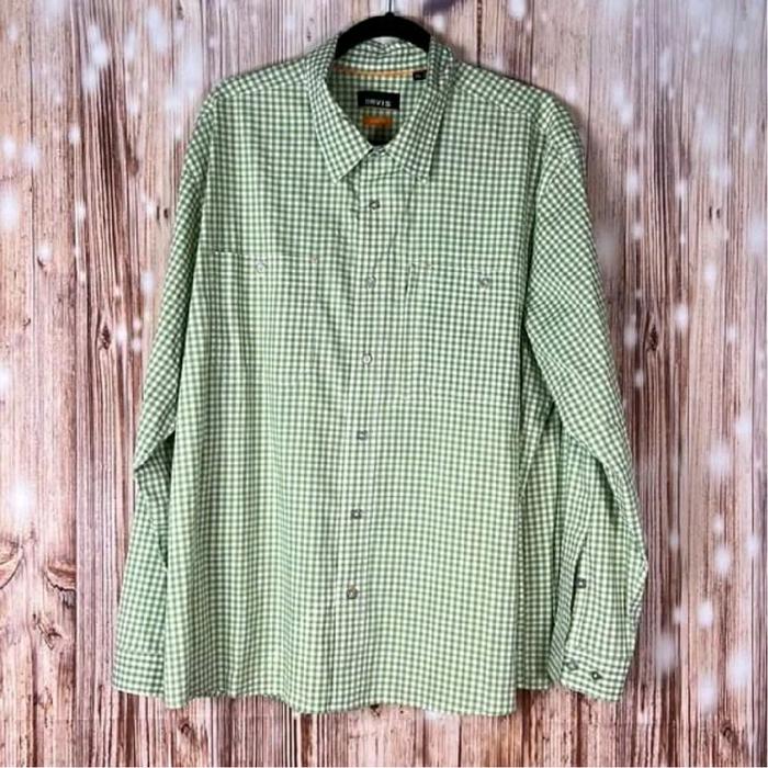 Kemeja Pria Orvis River Guide 2.0 Kotak Hijau Size XL, XXL