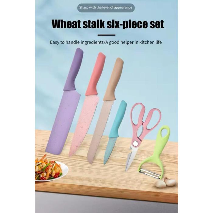 Pisau Set 6in1 Pisau Dapur Set Stainless Steel Peralatan Dapur Anti Lengket