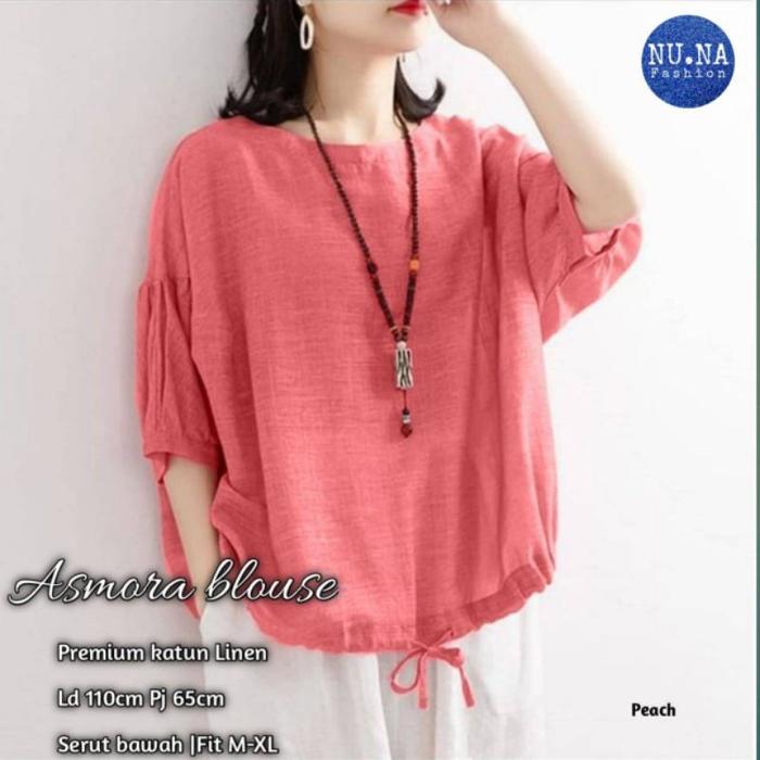 READY STOCK BLOUSE KANCING BELAKANG BAWAH TALI SERUT BAHAN LINEN / ASMORA BLOUSE