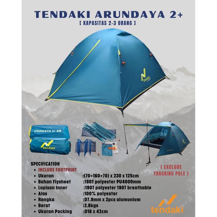 TENDA CAMPING TENDAKI ARUNDAYA 2+ AIR DAN ARUNDAYA 4+ AIR KAPASITAS 2 4 ORANG PU 4000MM FRAME ALLOY