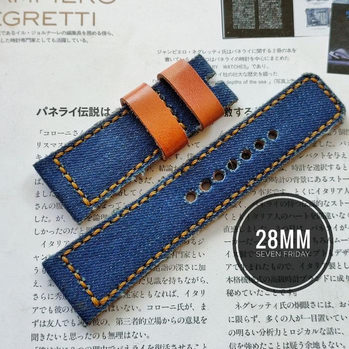 8mm / For Seven Friday or Panerai Radiomir • Retro Blue Jeans Denim Handmade Leather Straps Tali Jam