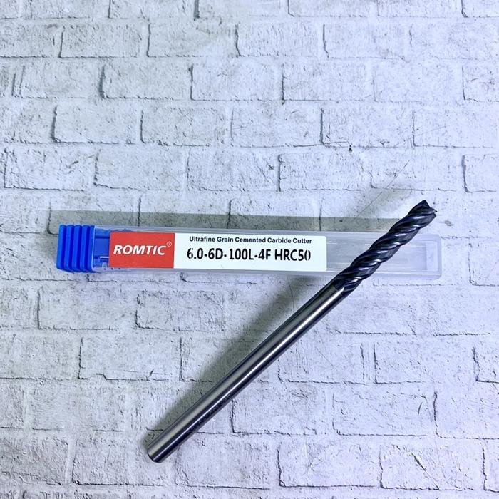 Endmill 6 x 100 mm long carbide HRC50 merk Romtic baru…Endmill 6x100 mm