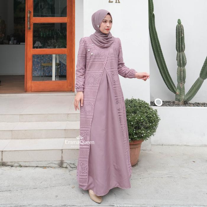 EmmaQueen - Dress Mody gamis lebaran 2026 model gamis terbaru Katun Brukat Variasi Mutiara XS/XXL Bu