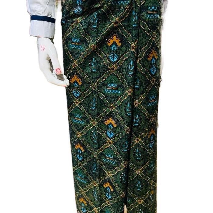 SARUNG BATIK LAR GURDA seria GRANITAN hijau ARMY Dewasa Putih Katun Muslim Santri Pekalongan Motif