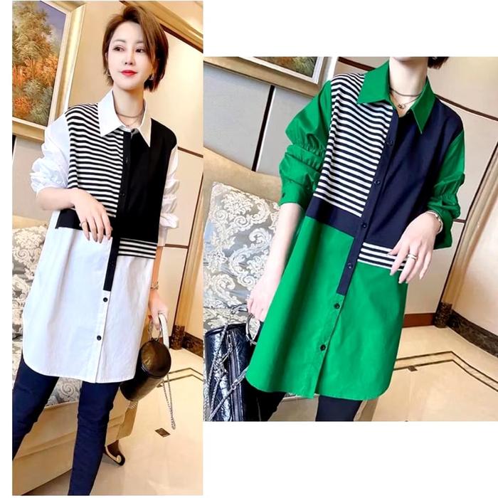 GHIA TUNIK KEMEJA OVERSIZE IMPORT BKK SALUR GARIS BAHAN OVERSIZED 8040
