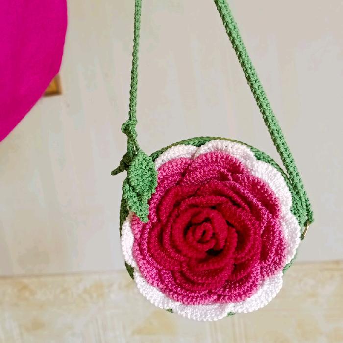 tas rajut bunga mawar new