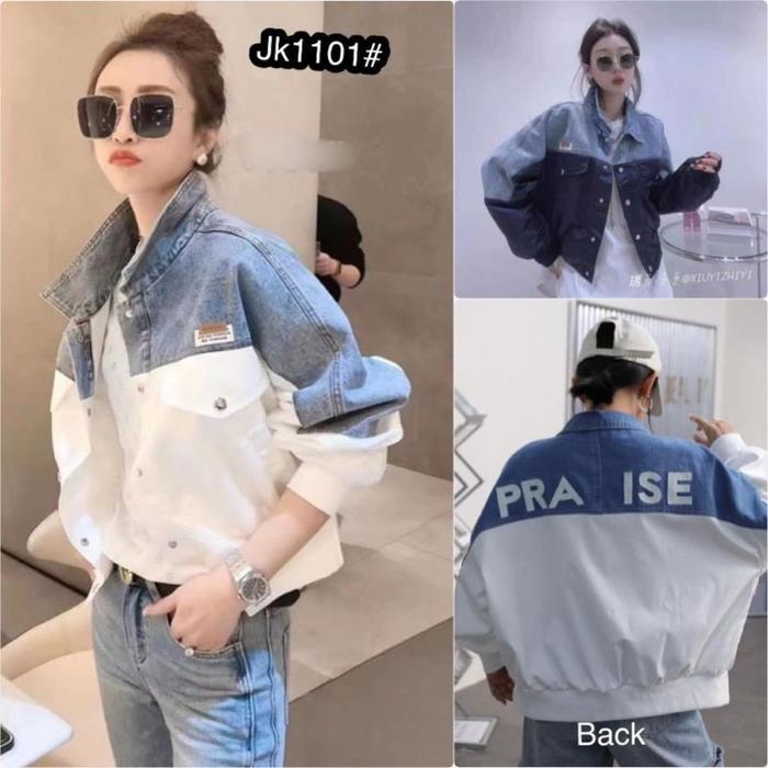 Ready- [Jl] Kemeja Mix Jeans | Blazer Bordir Serut Import Premium Bkk
