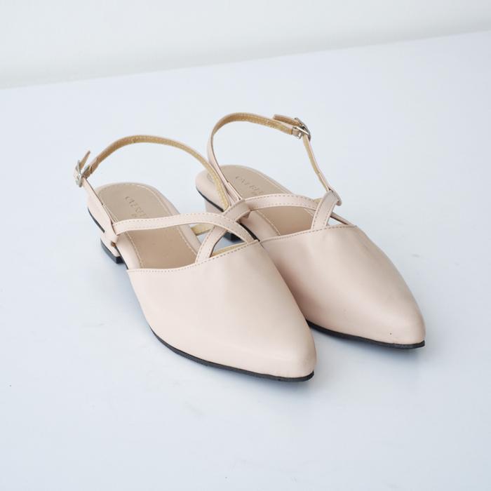 Sepatu Wanita Zelina Mules Hak 3Cm Bsize 41-46 Garansi 60 Hari - Hitam Nude - Shoes Sendal