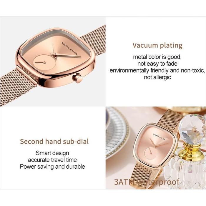 Jam Tangan Analog Wanita Hannah Martin HM1251 Stainless Steel Mesh Water Resist Original + Free Box