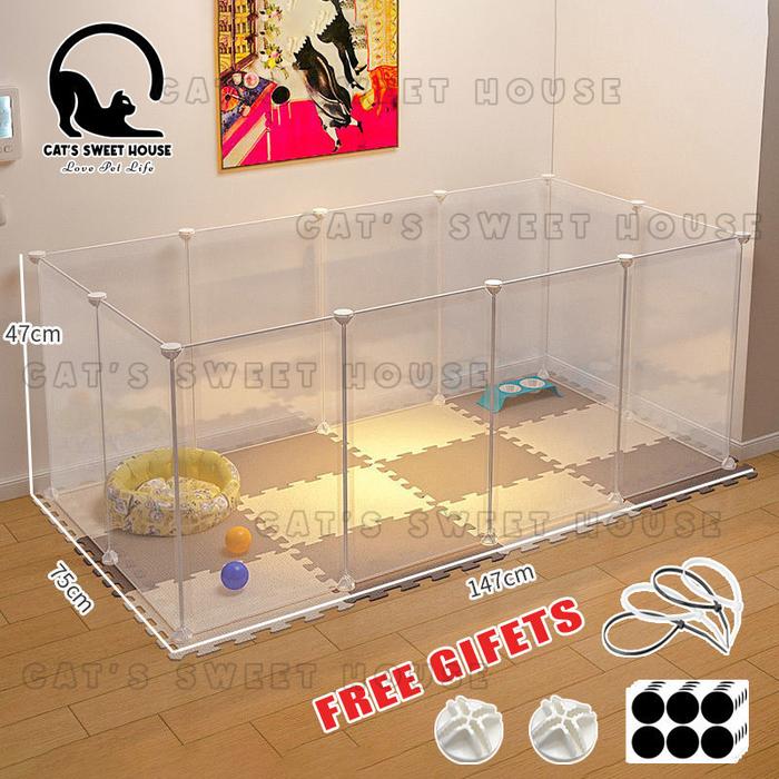1 Set Kandang Kucing Transparan Kandang Hamster Pagar Kucing Pembatas Tingkat Kandang Rumah Kucing