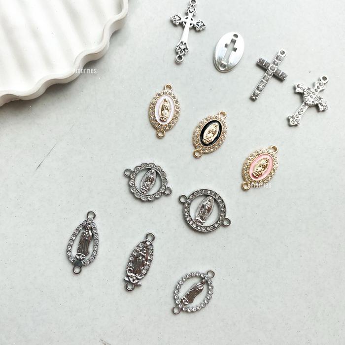 DIY charm konektor salib bunda maria salib rosario cross polos bandul konektor cantik