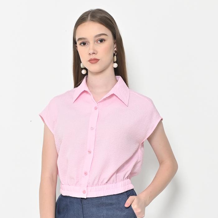 L^More New Crop Shirt Blouse -263E Pink