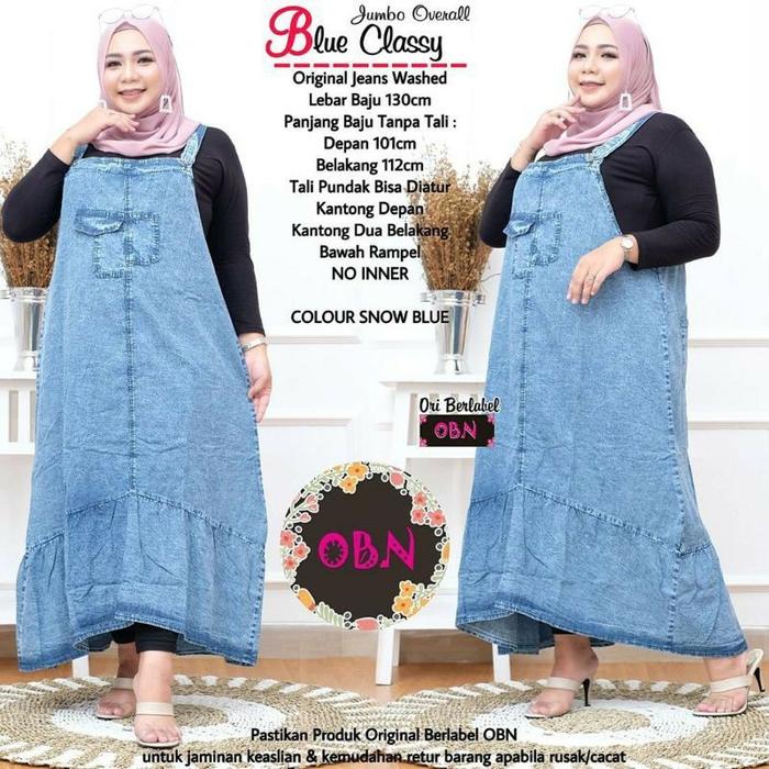 Classy Overall Jeans Jumbo XXXL Baju Kodok Jumpsuit Rempel No Inner Dress Panjang Wanita Dewasa