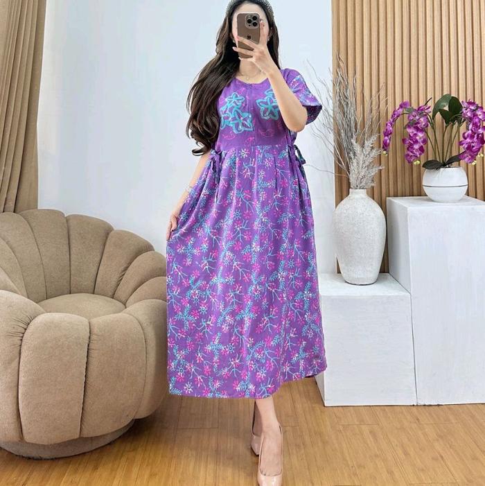 Daster CHIBI Dress Rayon Cap Spesial Classic Busui Zipper Rempel Kantong Wanita Soft Midi LD 120 cm 