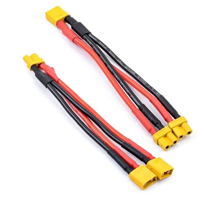 2PCS XT30 Parallel Battery Connector Male/Female Cable Dual Extension Y Splitter 3-Way Silicone Wire
