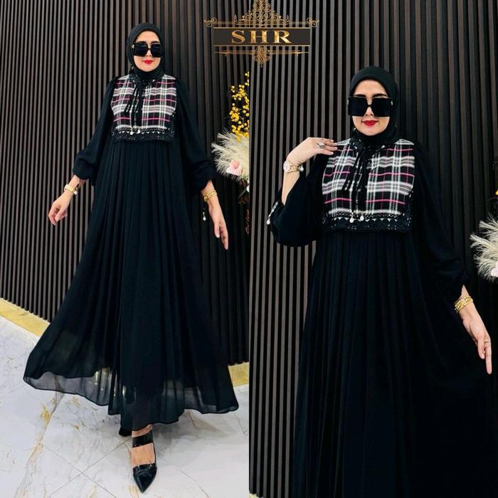 Midi Dress Fanel SHR - Gamis Syar'i SHR Midi - Midi Dress Kotak SHR - SHR Muslimah