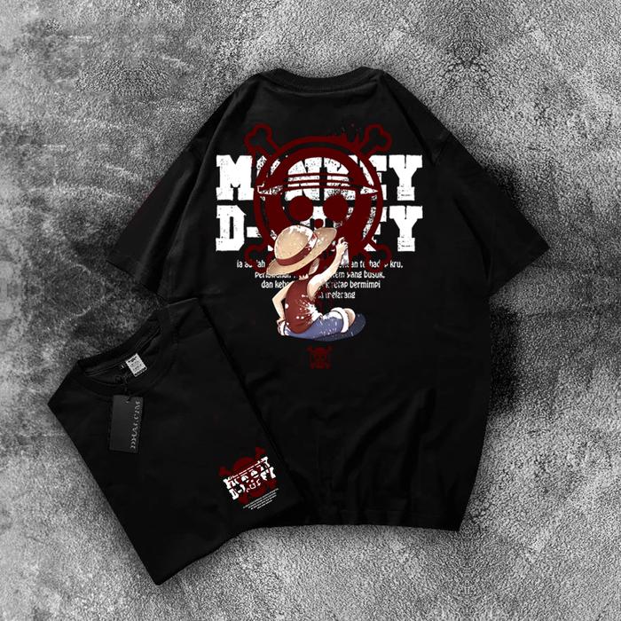 T-SHIRT KAOS ANAK MONKEY D LUFFY DUDUK Depan Belakang Bahan  Combed 30S Real 100%