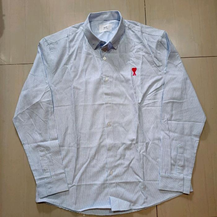 kemeja lengan panjang Ami paris small red stries blue