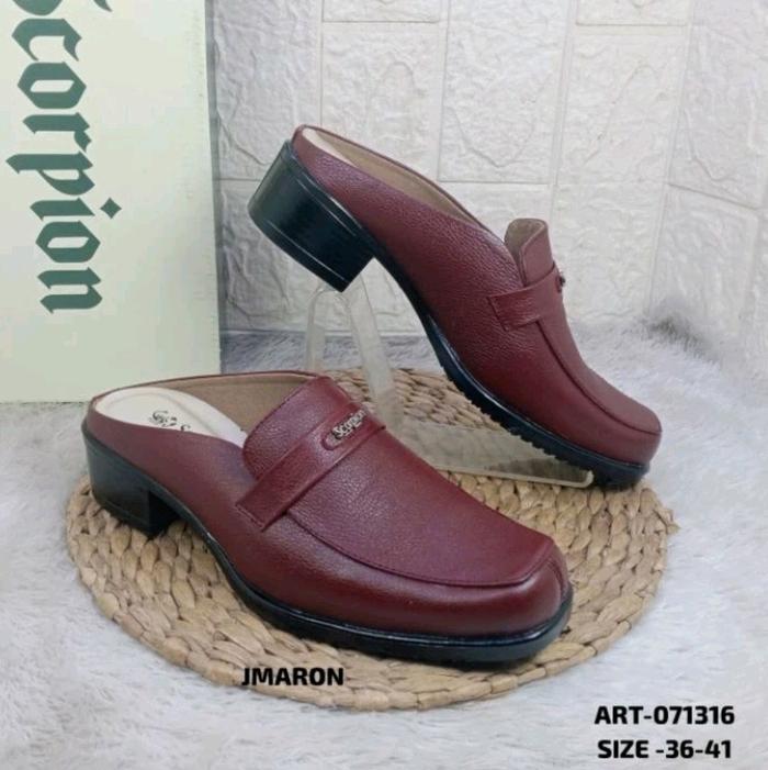 B 071316 sandal bustong kulit asli wanita scorpion sepatu belakang terbuka ori