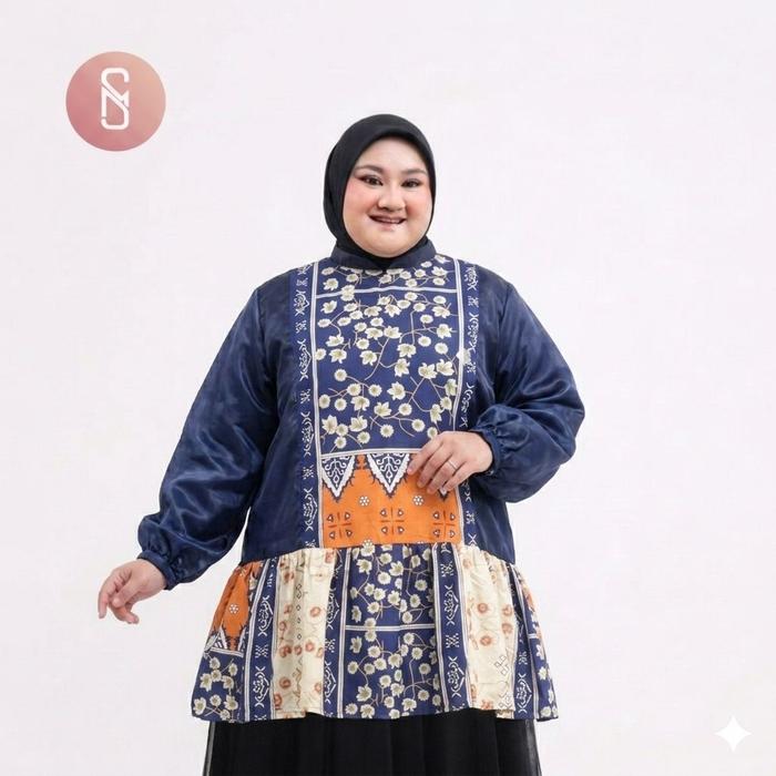 Myshawl Amberly Blouse Tunik Jumbo Tille Motif Kasual Kondangan Wisuda Kekinian Big Size Brukat Moti