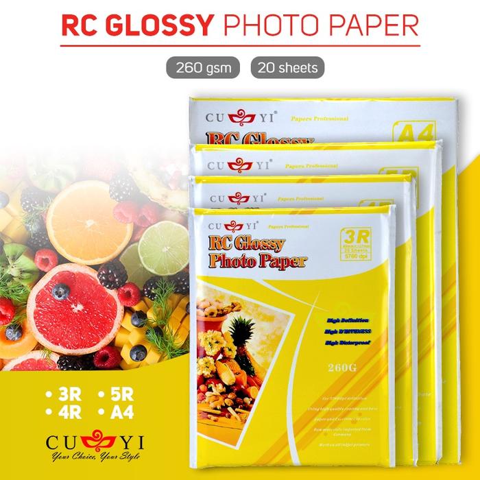 20 PCS Kertas Foto CUYI RC High Glossy 260GSM A3 / A4 / 5R / 4R / 3R