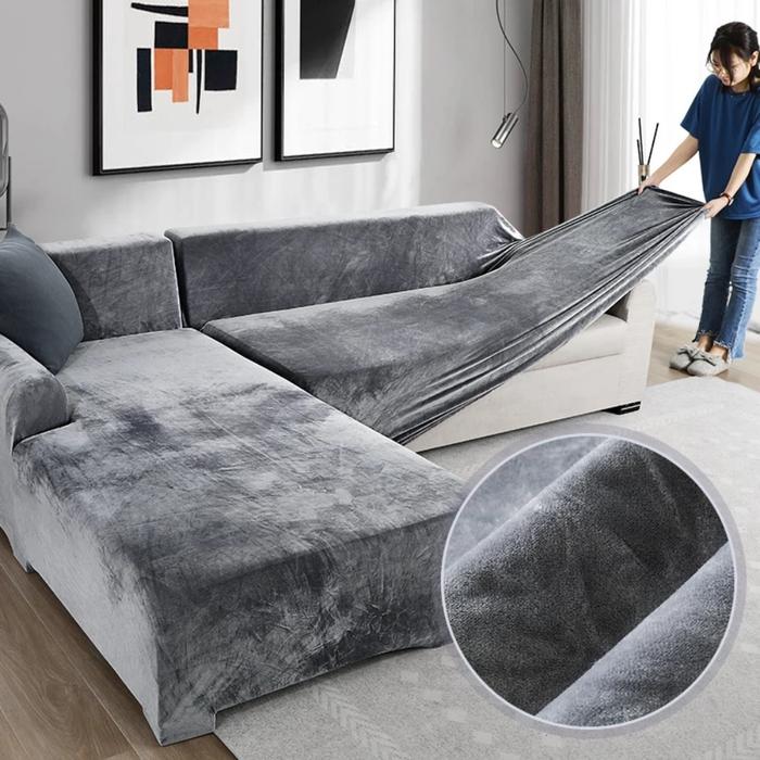 Sarung Sofa Beludru untuk Ruang Tamu Sarung Sofa Sudut Bentuk L