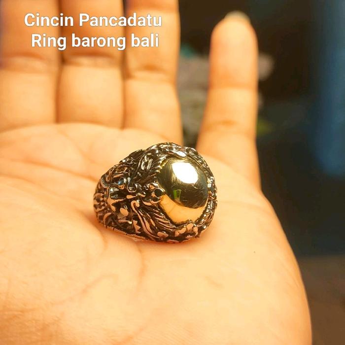 Cincin batu akik Wesi kuning pancadatu asli ring barong Bali dim 14mm super