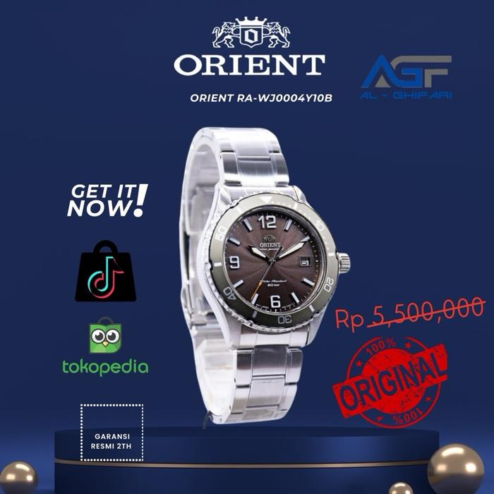 Jam Tangan Pria Orient RA-WJ0004Y10B Original - Ukuran 3,9cm, Bahan Tali Rantai, Penggerak Battery -