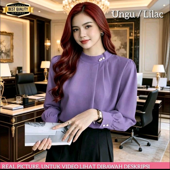 Blouse Kemeja Korean Style Wanita Raisae Tunik Cantik Blus Ungu Lilac