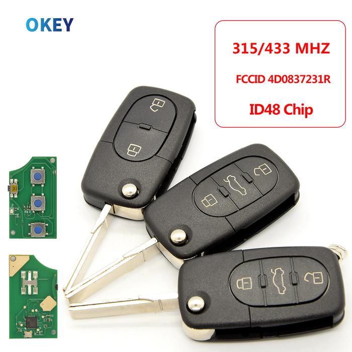 Okey Kunci Mobil Jarak Jauh ID48 Chip untuk Audi A3 A4 A6 A8 Model