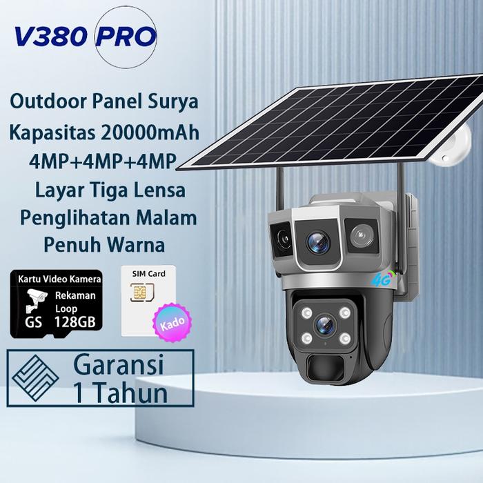 V380 Pro Kamera Cctv Tenaga Surya Outdoor 4G Sim Wifi Matahari Penglihatan Malam Penuh Warna