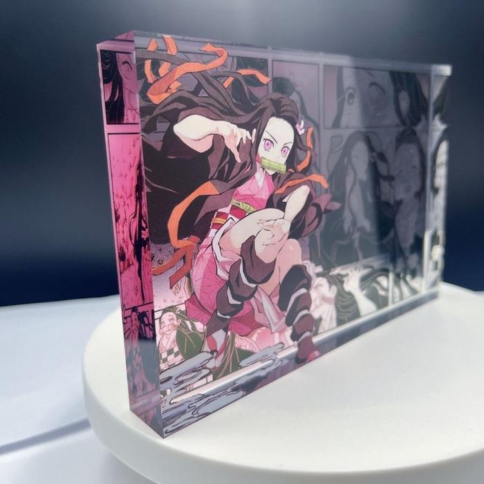 Demon Slayer Anime Cartoon Acrylic Brick Kamado Tanjirou Agatsuma Zenitsu Battle Statue Model Birthd
