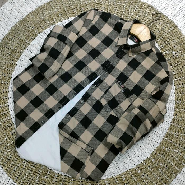 No 5 KEMEJA FLANEL WHITE SERIS motif kotak lengan panjang pria n wanita nyaman katun casual santai d