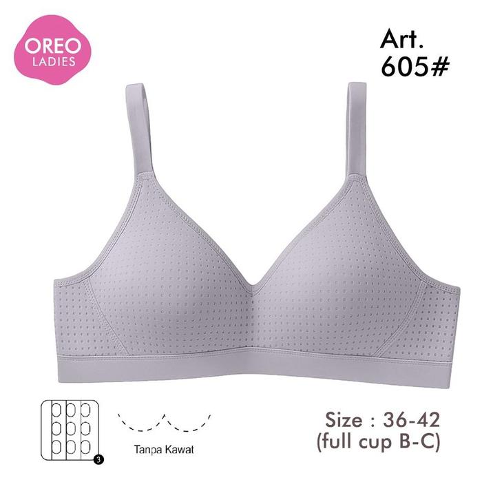 Bra BH Oreo Silky Soft B-C Cup Tanpa Kawat Busa Tipis Kait 3 Art 605