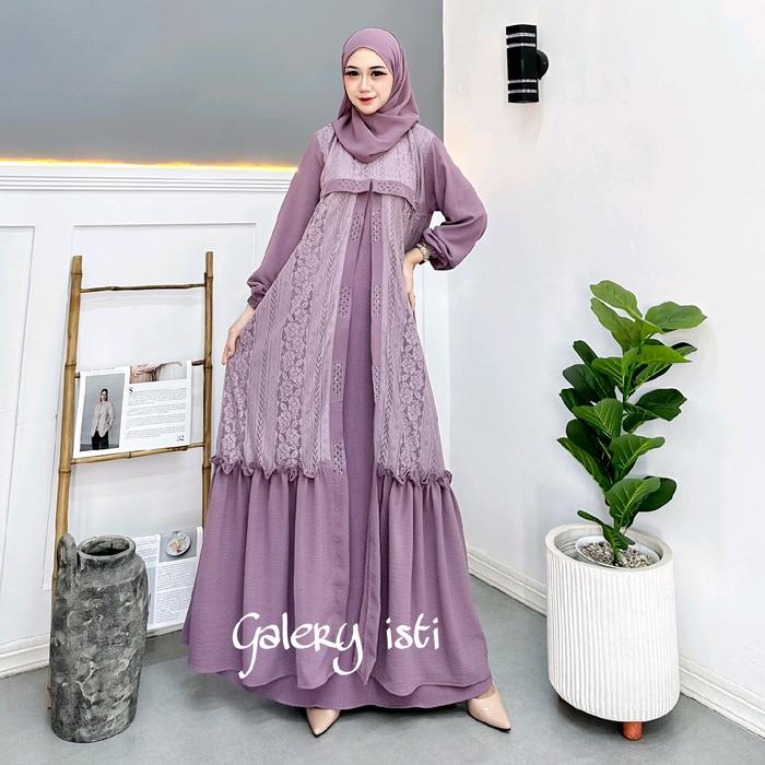 ATAYA DRESS GAMIS CRINGKLE AIRFLOW KOMBINASI BROKLAT  FREE HIJAB GAMIS  MUSLIM GAMIS KEKINIAN GAMIS 