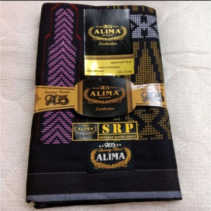 Sarung Tenun Alima 210 Exclusive Motif BHS MPM Khusus Hitam Type SRP (Songket Print)