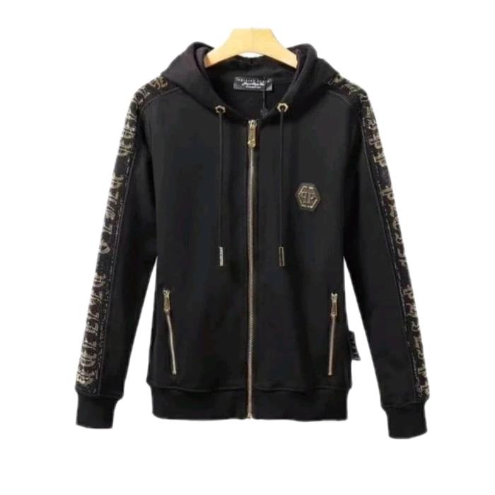 Philipp plein Hoodie Zipper Pria Sweater Hitam