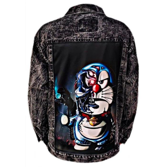 Jaket BOJIEL Denim Full Printing Motif Doraemon, Merah Nyaman Pria Hitam