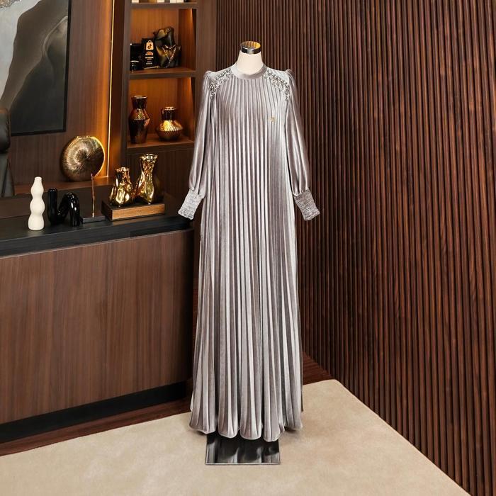 Dumma.id - Pakaian Wanita Devia Luxury Dress Plisket Lady Velver Bludru Aksen Mutiara Gamis Mewah - 