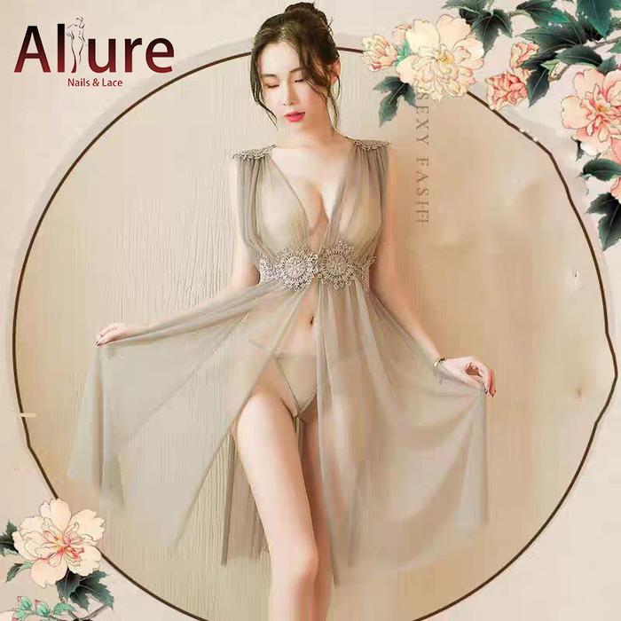 ALLURE [Pengiriman Rahasia] Setelan Piyama Seksi dengan Renda, Dua Potong Tanktop Katun lingering ho