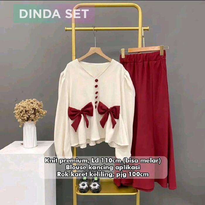 Dinda set bahan knit premium Dress wanita muslimah Gamis baju midi muslim gaun lebaran oneset hijab